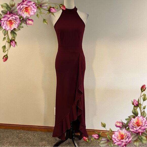 WOOSEA halter High Neck Split Bodycon Mermaid Evening Cocktail Long Dress - Picture 1 of 15